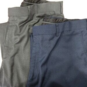 Roundtree Yorke Men's 40x34 Travel Smart Flat Front Slacks Navy & Gray Lot of 2